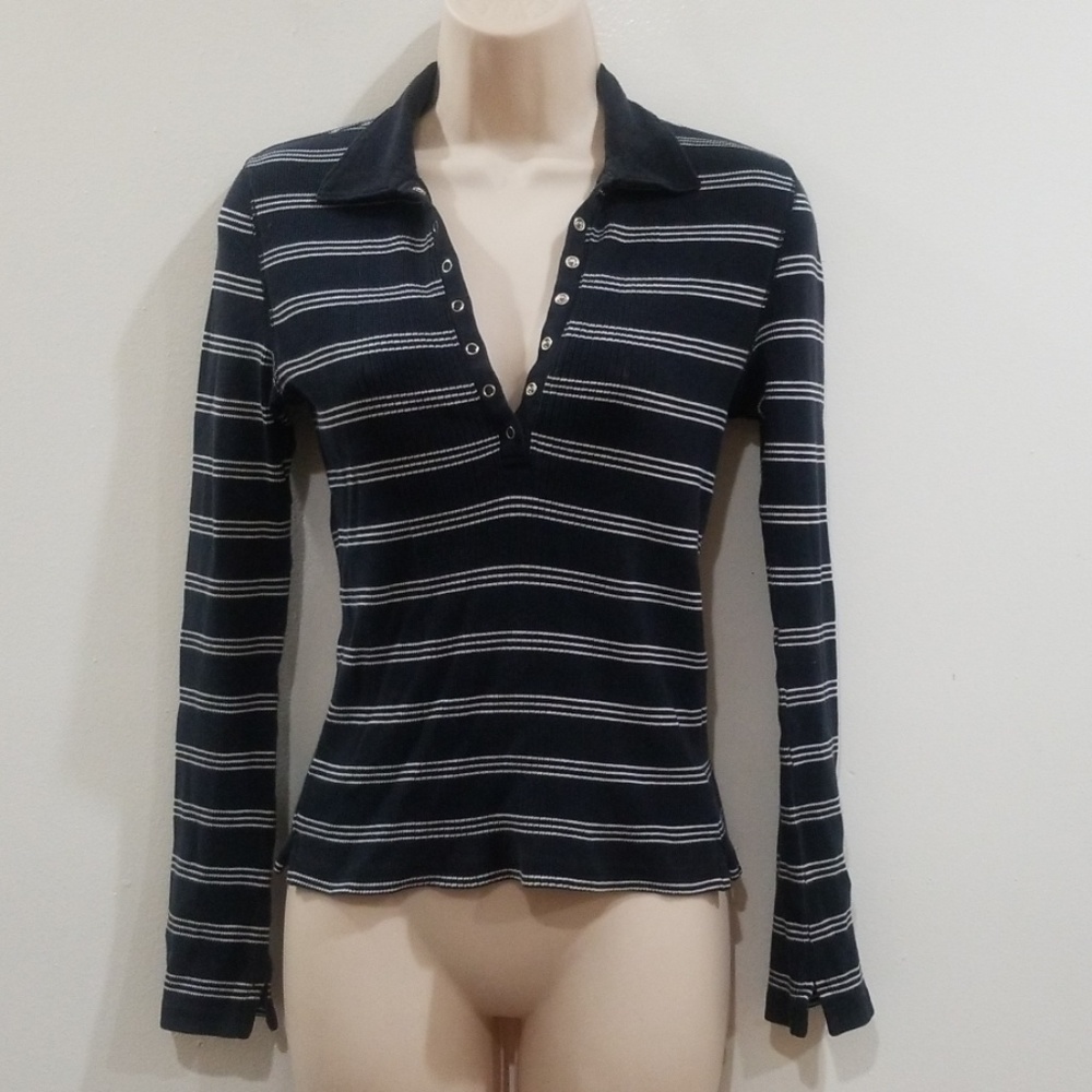 So GSJC black & white stripe long sleeve blouse